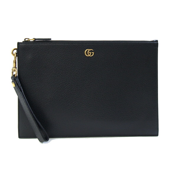 Gucci GG Marmont Clutch Bag 475317 Black Leather Second with Strap Handbag Po...